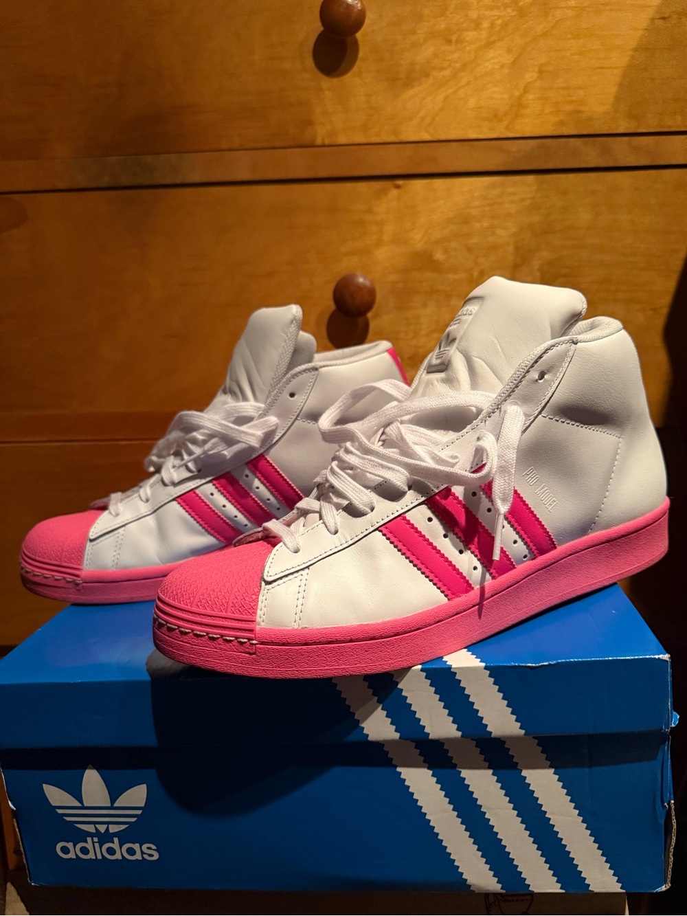 adidas Pro Model White Pink High Top Shoes